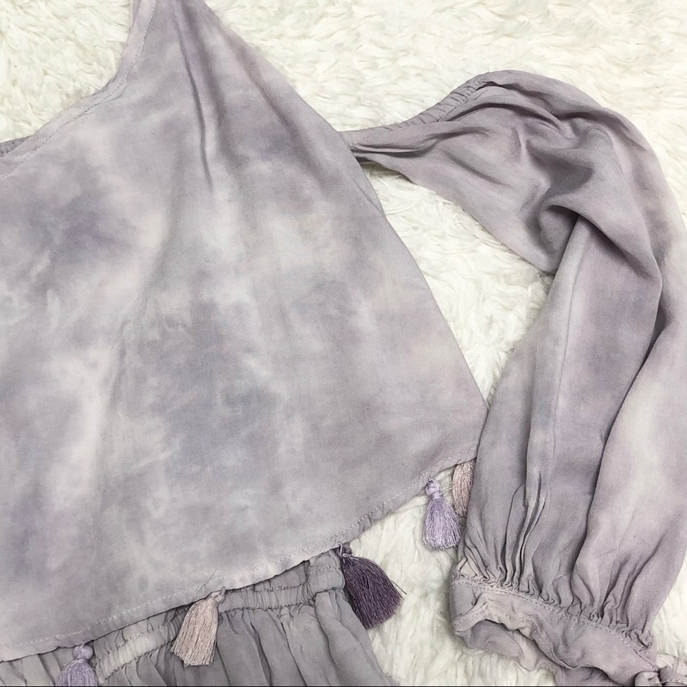 AE Purple Cold Shoulder Tie Dye Tassel Romper Sz S - Picture 5 of 11
